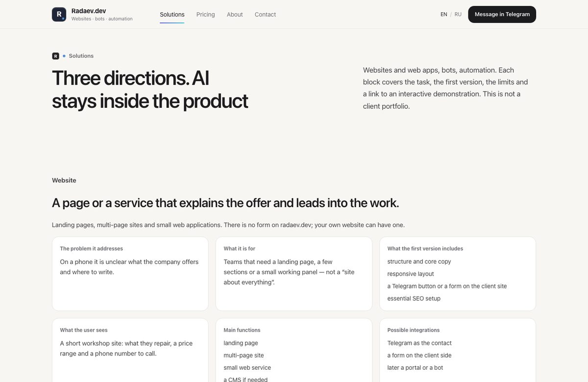 Solutions page